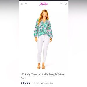 Lilly Pulitzer | 4.4Stars | 29" Kelly Textured Ankle Length Skinny Pant |$138.00